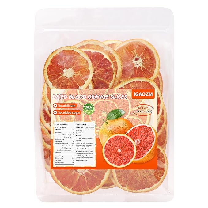 iGAOZM Dehydrated Blood Orange Slices,7.05oz/200g,Dried Blood Orange Slices for Cocktails,No Sugar Added,Dried Citrus Fruit,Dry Orange Wheels For Drink,Cake Decoration,Baking,Crafts