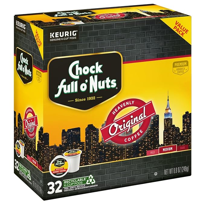 Chock Full o'Nuts Original Coffee, Compatible with Keurig K-Cup Pods, 32 CT (Pack of 2)