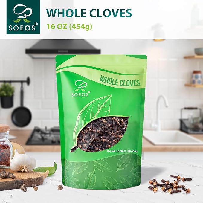 Soeos Whole Cloves 16 Ounce Bulk, Premium Quality Fresh Hand Picked Cloves Whole, Great for Foods and Tea, Clove Pomander Balls & Potpourri, Gluten Free, Non GMO, Kosher