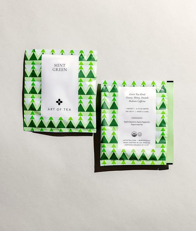 Art of Tea | Organic Mint Green Tea | 50 Count Eco Friendly Pyramid Tea Bag Sachets