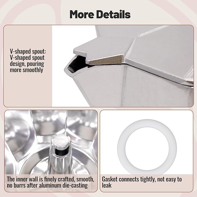 2 Cup Aluminum Moka Pot Classic Stovetop Espresso Coffee Maker 100ml 3.4oz Coffeemaker Percolator Mocha Pot Greca Coffee Maker Cafe Makers for Italian and Cuban Cafì±?Brewing Silver