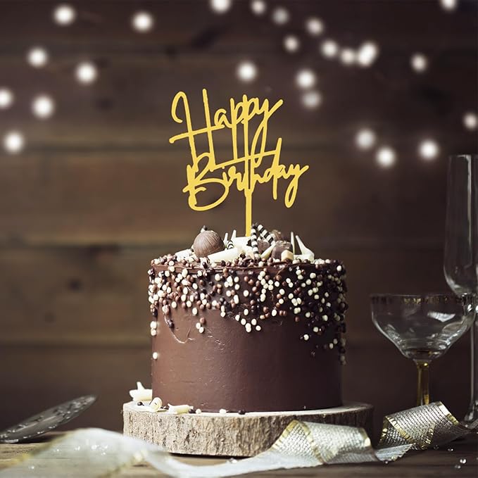 ZHENGYE Gold Acrylic Happy Birthday Cake Topper Cupcake Topper Decorations for Baby Shower Children or Adults Birthday Cake Decoration Supplies(Gold 16)