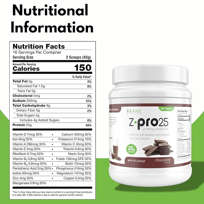 Z-Pro25 Protein Powder, 23.7 oz ??25g Casein & Whey Blend ??Low-Carb, High-Protein Meal Replacement Shake ??Muscle Recovery & Weight Management - 21 Vitamins & Minerals ??Chocolate
