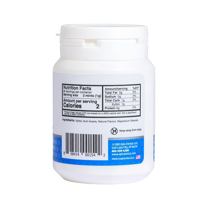 Epic 100% Xylitol Mints - Aspartame Free, Sugar Free - Peppermint Flavored Mints, 180 Pieces (Pack of 1)