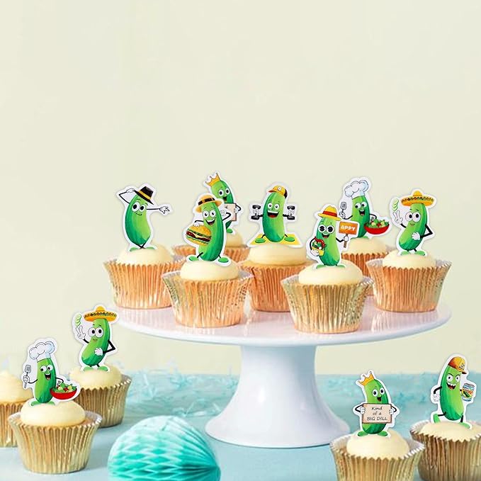 40Pcs Edible Pickle Cupcake Toppers Green Pickles Cucumber Party Decorations Kind of a Big Dill Cupcake Toppers Pickle Theme Baby Shower Kind of A Big Dill Party Supplies