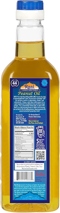 Rani Peanut Oil 16.9 Ounce (500ml) Cold Pressed | 100% Natural | NON-GMO | Kosher | Vegan | Gluten Free