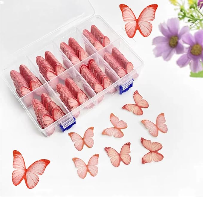 48PCS Wafer Paper Butterfly Cake Toppers YOcity Edible Butterflies for Cake Decorations Red Butterfly Cupcake Toppers for Birthday Party Wedding Food Decorations (Red)