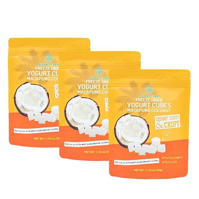(Pack of 3) NOKKI FARM Freeze-dried Macapuno Coconut Yogurt Melts 50g | No Artificial Colors | No preservatives | Non GMO