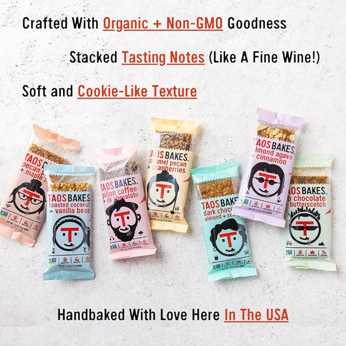 Taos Bakes - Caramel Pecan + Cranberries - Breakfast Bars - 5g Fiber & Gluten Free - Healthy Snacks for Adults - Filled with Pecans, Cranberries, Sesame Seeds, & Chia Seeds - (12 Pack, 1.8oz Bars)