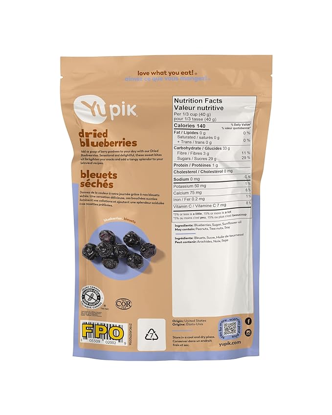 Yupik Dried Blueberries, 6.5 Oz, Gluten-Free, Kosher, Whole Berries, No Sulphites, Dried Fruits, Healthy Snacks, Source of Vitamin C