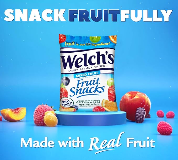 Welch's Fruit Snacks, Mixed Fruit, Great for School Lunches, Bulk Pack, Individual Single Serve Bags, 1.55 oz (Pack of 144)