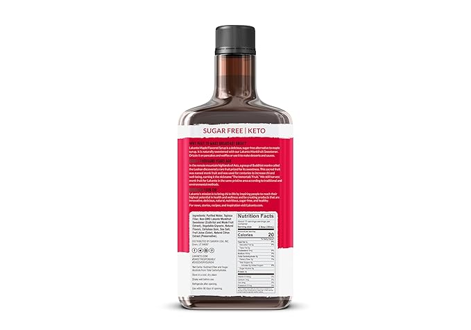 Lakanto Sugar Free Maple Syrup With Monk Fruit & Erythritol For Pancakes, Waffles, Oatmeal, Coffee, Tea, Granola, Frosting & Dressing, Zero Sugar, Keto, Vegan, Gluten Free, 1 G Net Carbs, 13 Fl Oz