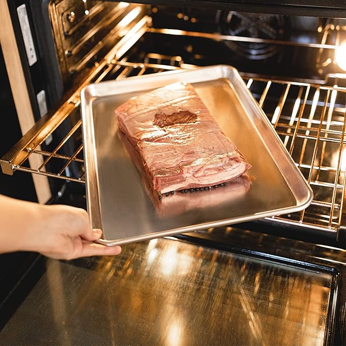 KITCHENATICS Quarter Sheet Baking Pans, Premium Quality Aluminum Cookie Sheet Set - Oven Safe, Nonstick, Rimmed Cooking Trays, 1/4 Baking Sheets for Oven, Roasting, Baking - 9.6" x 13" IN, Set of 2