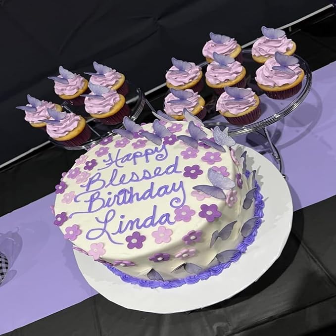48Pcs Edible Butterflies Cake Topper Edible Butterfly Cupcake Toppers Wafer Paper Butterflies Edible Butterfly Cake Decorations for Wedding Birthday Party Cupcakes Decorating (Purple)