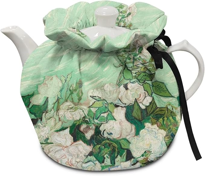 Van Gogh White Rose Teapot Cozy Tea Pot Dust Cover Teapot Insulation Cover Decorative Teapot Cover Kettle Protective Kitchen Accessory for Hotel Restaurant Tea Party