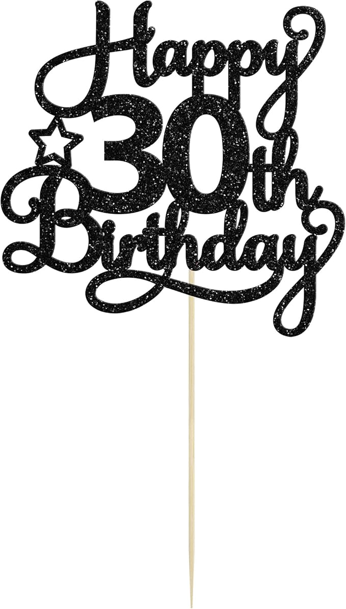 1 Pack Happy 30th Birthday Cake Topper Black Glitter 30 & Fabulous Cheers to 30 Years Old 30th Birthday Cake Pick for Celebrating 30th Birthday Anniversary Party Cake Decorations Supplies