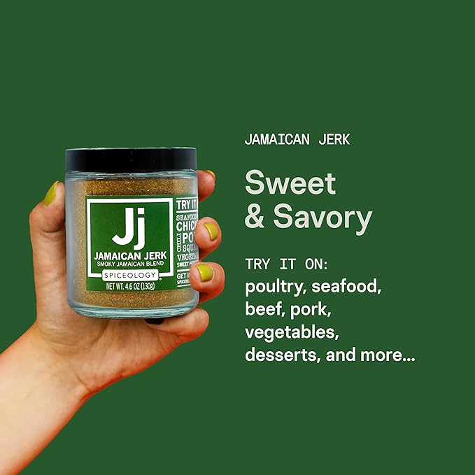 Spiceology - Jamaican Jerk Smoky Caribbean Rub - BBQ Rubs, Spice Blends and Seasonings - Use On: Seafood, Beef, Chicken, Pork, Chili, Squash, Nuts, Vegetables, and Sweet Potato Fries - 4.6 oz