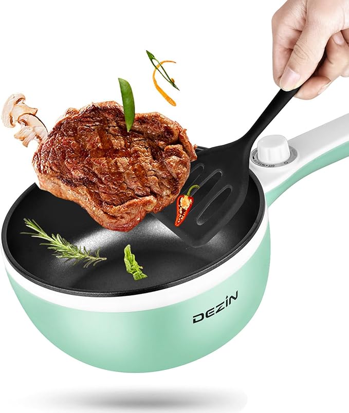 Dezin Hot Pot Electric Upgraded, Non-Stick Saut챕 Pan, Rapid Noodles Electric Pot, 1.5L Mini Portable Hot Pot for Steak, Egg, Fried Rice, Ramen, Oatmeal, Soup with Power Adjustment