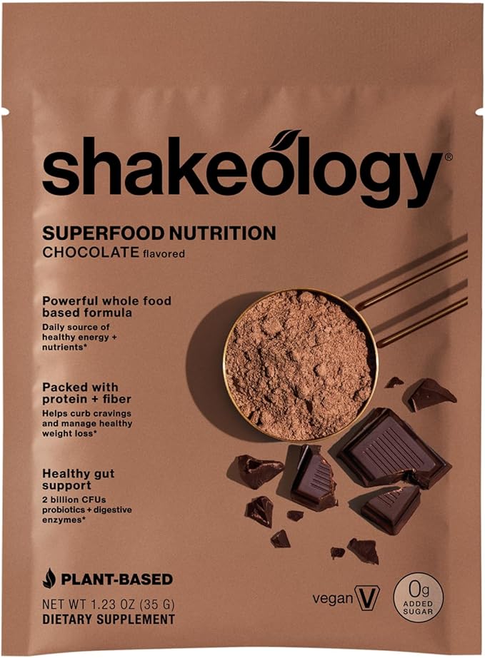 Shakeology 0g Added Sugar Plant-Based Vegan Protein Powder ??Gluten-Free Superfood Shake with Vitamins & Minerals ??Helps Support Healthy Weight Loss & Gut Health, Chocolate, 14 Individual Packets