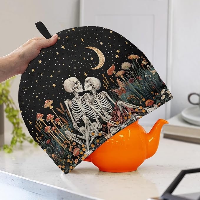 Skull Flower Teapot Cozy Keeping Warm Tea Pot Cover for Breakfast Warmer, Extra Thick Tea Cup Warmer Cozy for Women Gifts