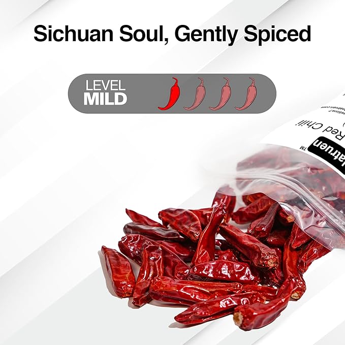 Natruen Whole Dry Szechuan Chinese Red Chili Pods 4 Oz, Mild, Facing Heaven Chili, Spicy Sichuan Dried Red Hot Chilies for Chili Oil, Paste, and Sauce