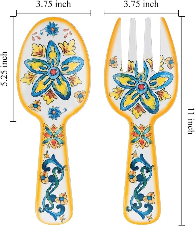 UPware Chianti Melamine Salad Servers, Serving Utensil Set, Includes Serving Fork and Spoon for Tossing Salad, Pasta, Multicolor, 10.75 Inch, Set of 2
