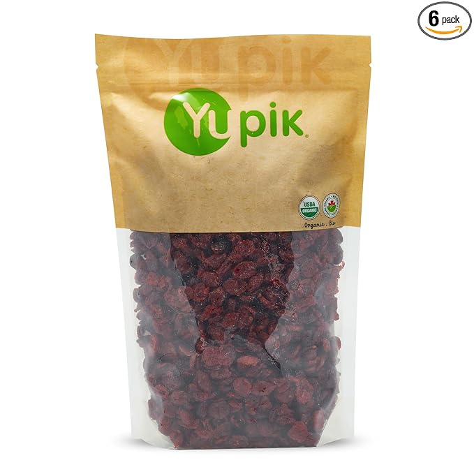 Yupik Organic Cranberries, 2.2 lb, Pack of 6, Non-GMO, Gluten-Free, Kosher, Vegan, Sweetened Dried Fruits, Fruity & Tart, Plump & Chewy, Source of Fiber, Healthy Snacks, Ideal for Baking & Topping