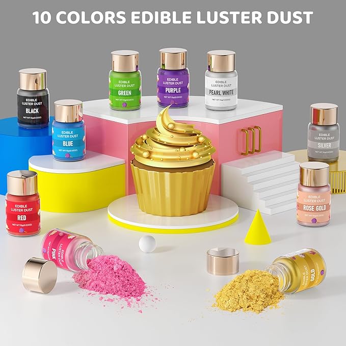Luster Dust Edible - 15 Grams Food Grade Cake Dust Shimmer Powdered, Cherrysea Powder Luster Dust Food Coloring for Cocktails, Christmas Cookie Decorations, Cake, Drinks, Fondant, Candy - 15g/Bottle (11-Siliver)