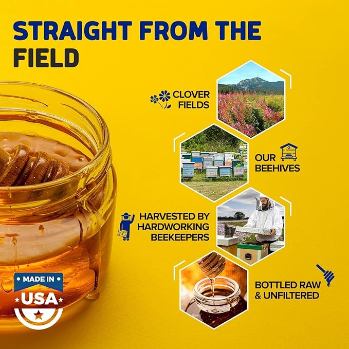 Fischer’s 100% Pure Clover Honey, 40 oz – Unfiltered Raw Honey in a Squeeze Bottle – All-Natural Sweetener – Rich Flavor Profile, Packed with Nutrients