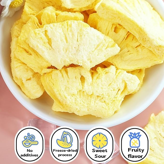 Crunchy Freeze-Dried Pineapple Slices 2oz (60g) - 100% Tropical Snack, No Sugar Added | For Smoothies, Yogurt & Recipes