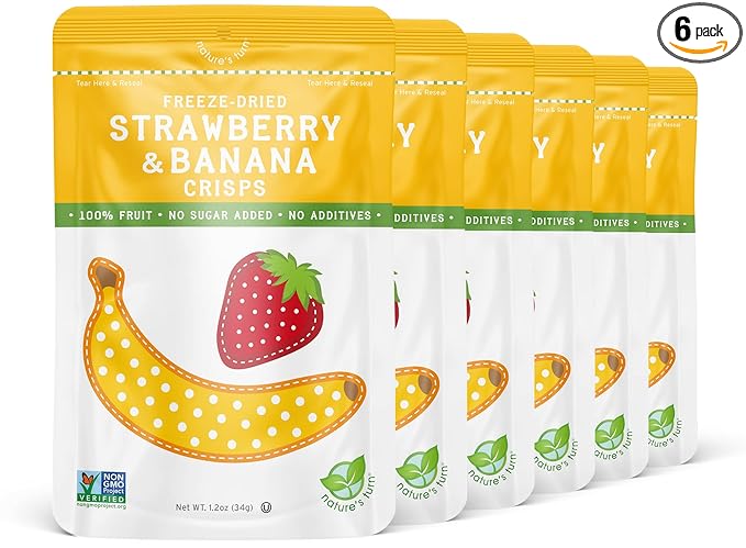 Nature's Turn Freeze-Dried Fruit Snacks, Strawberry Banana Crisps, Pack of 6 (1.2 oz Each)