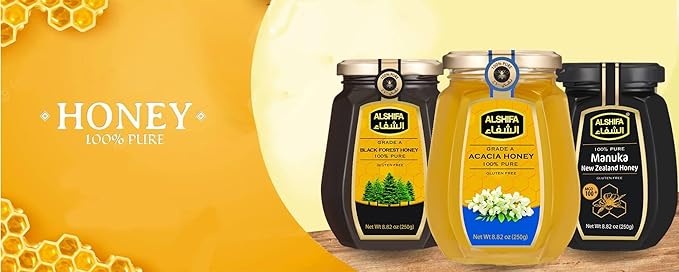 ALSHIFA Natural Honey 2.20lb (1kg) | Pack of 1 | Raw & Pure Honey Unpasteurized | 100% Pure Wildflower Honey | No Added Sugar | Glass Bottle