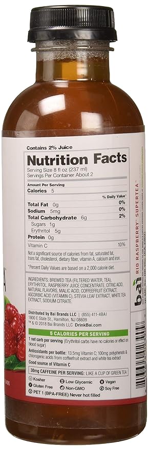 BAI Antioxidant Infusion, Rio Raspberry Tea Liquid Prepared Iced Tea, 18 Fl Oz