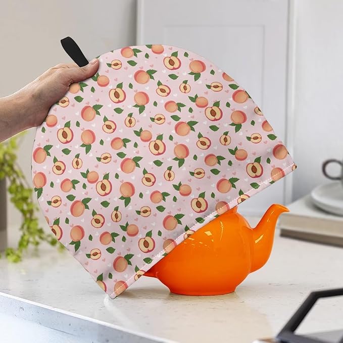 Pink Peach Print Large Tea Cozy for Teapot Extra Thick Tea Pot Cover Home Kitchen Decoration Insulated Teapot Cozy Dust Kitchen Accessories for Home Daily