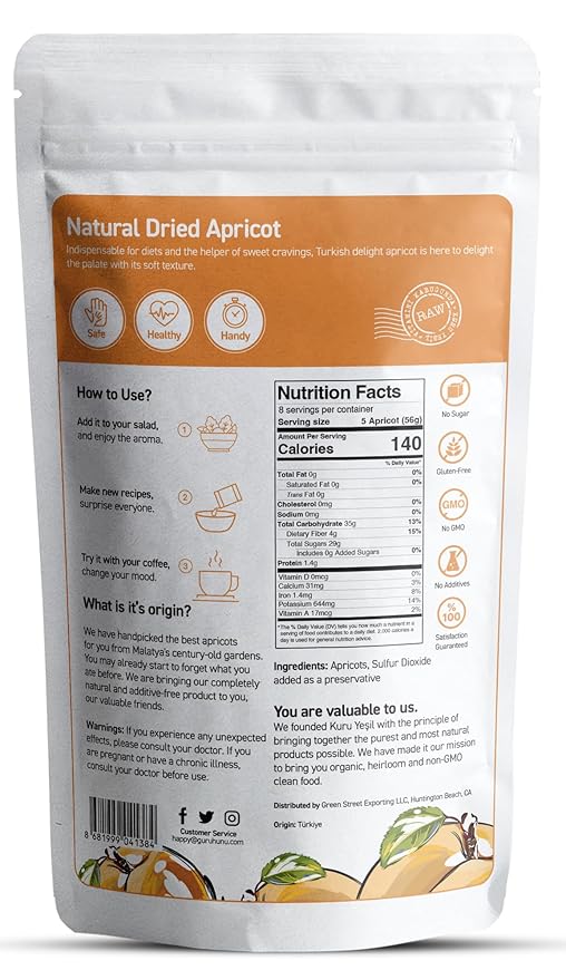 Dried Apricots No Sugar Added 2 lbs - Turkish Apricots Dried Fruit Naturally Dried - Dried Apricots Organic Resealable Bag - Gluten Free, Vegan and Halal Apricot