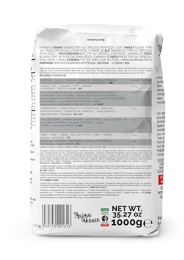 (5Kg. Bag) Anima Verace - Flour for Pizza Napoletana (00 Pizza Flour, Non-GMO, Kosher, All Natural, UnBleached, 100% Italian Soft Wheat) 11 Lb.