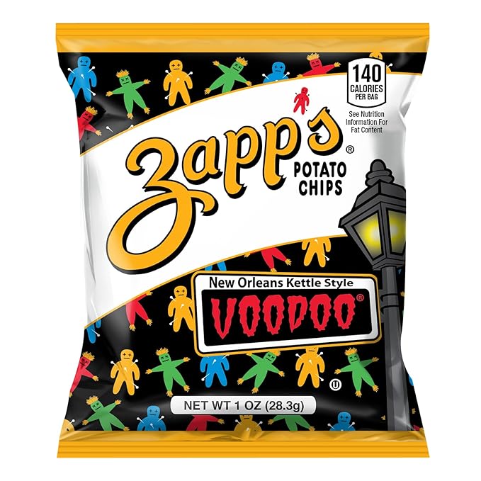 Zapp's New Orleans Voodoo Potato Chips, 42 Count - Crunchy, Gluten Free Snack with Salt, Vinegar, and Smoky BBQ Flavors
