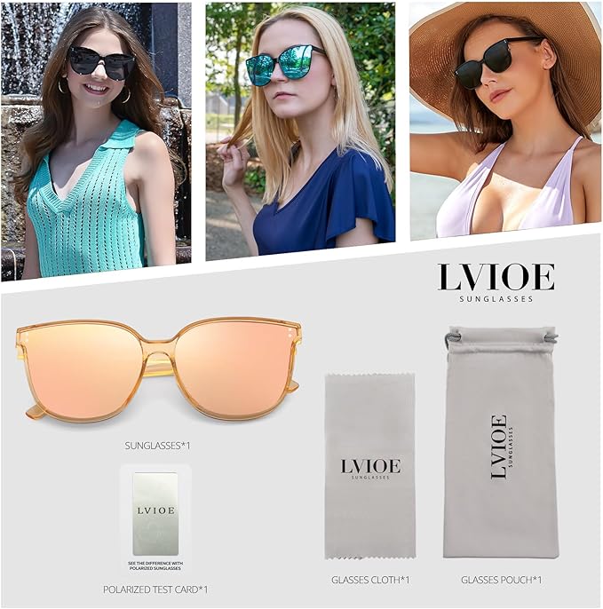 LVIOE Oversized Polarized Sunglasses for Women Trendy Large Cat Eye UV Protection Shade LS1627s