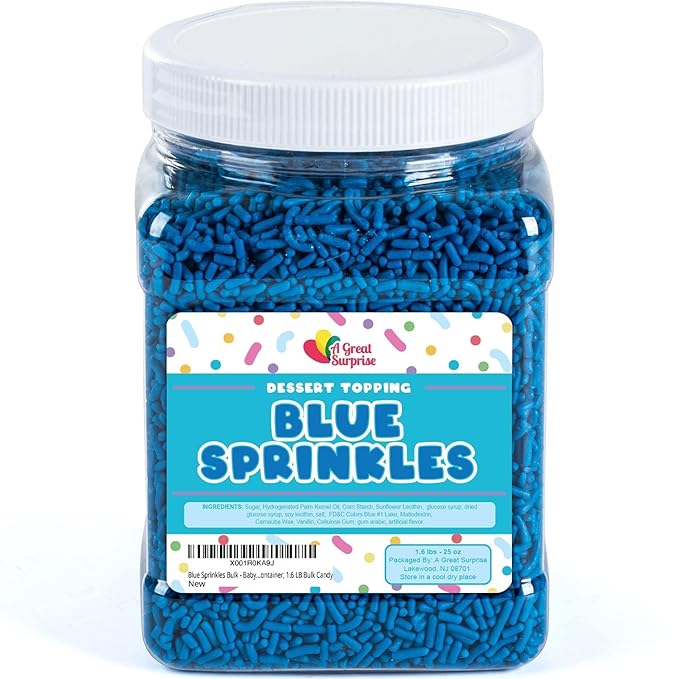 Blue Sprinkles Bulk - 1.6 Pounds - Patriotic Toppings for Ice Cream, Cake Decorating, Cupcakes, Cakepops - Blue Dessert Toppings