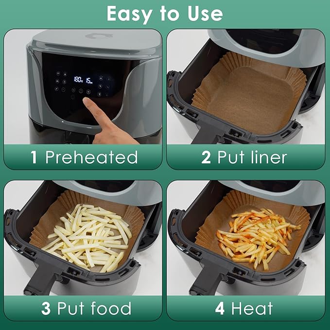 Air Fryer Paper Liners: 125Pcs Parchment Paper, Air Fryer Liner Disposable, Oilproof Waterproof Airfryer Basket Liner Square (6.5inch)