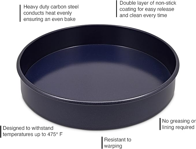 Zyliss E980195 Non-Stick Loose Base Round Sandwich Tin | 20cm/8in | Carbon Steel | Dark Blue | Cake Tin/Baking Tin/Bakeware/Cake Mould | Dishwasher Safe | 5 Year Guarantee