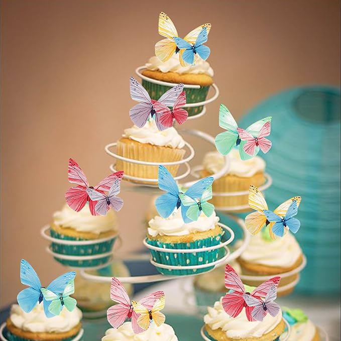 72PCS Butterfly Edible Cupcake Toppers Butterfly Cake Decoration Edible Butterfly Cupcake Picks for Butterfly Theme Baby Shower Kids Birthday Party Cake Decorations Supplies Colorful