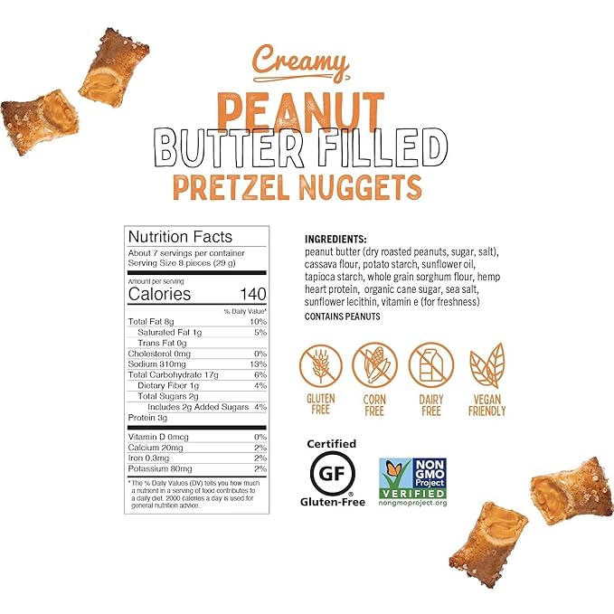 Quinn Snacks Peanut Butter Filled Pretzels, 7 Oz (Pack of 4)