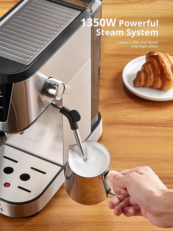 UDI Espresso Machines with LED Touch screen, 20 Bar Espresso Coffee machine for Lattes, Cappuccinos, Americano, Compact Cappuccino Latte Machine for Home, Silver