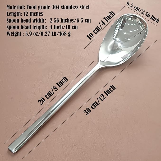 Extra-Large Serving Spoon,12 Inch Premium Food-Grade 18/10 Stainless Steel,Heavy-Duty Buffet Spoon with Ergonomic Long Handle (1 Pack)