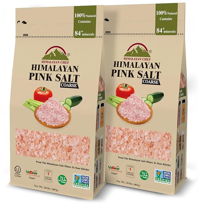 Himalayan Chef Himalayan Pink Salt, Coarse Grain - 40 lbs Bulk Size, For Grinders and Salt Mills | 100% Natural & Organic, Vegan & Kosher Certified Pink Salt 20lbs/Each-Pack of 2