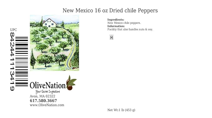 OliveNation Whole New Mexico Hatch Chili, Dried Chili Pepper, Mild Heat, Earthy Flavor - 1 pound