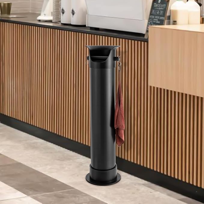 Espresso Coffee Knock Box, Commercial Knock Box for Espresso Coffee Grounds, Floor Standing Coffee Knock Box with 30pcs Garbage Bags and Towel (Black)