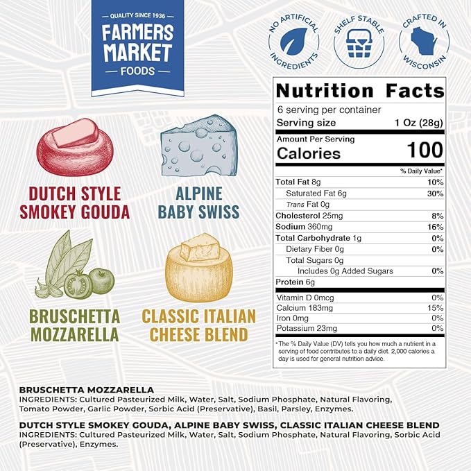 Farmers Market, Gluten Free, Keto, Paleo, Low Sodium, Zero Sugar, Wisconsin Cheese Gift Sets, World Cheese Assortment