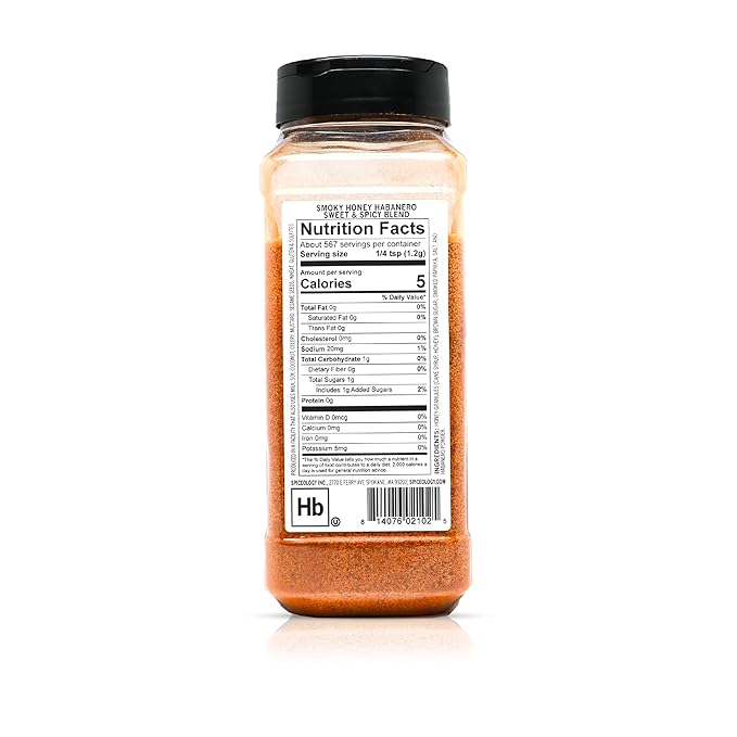 Spiceology - Smoky Honey Habanero - Sweet & Spicy BBQ Rub for Smoking or Grilling - Use On: Chicken, Wings, Pork, Steak, Nuts, Butter, Bacon, or Burgers - 24 oz